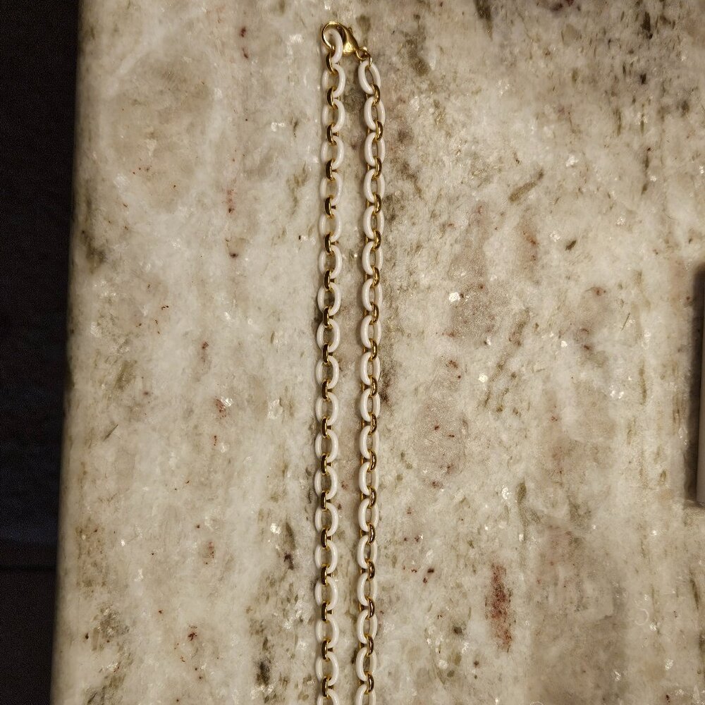 RARE MONICA RICH KOSANN AUDREY WHITE CERAMIC 18K GOLD 18" PENDANT NECKLACE CHAIN